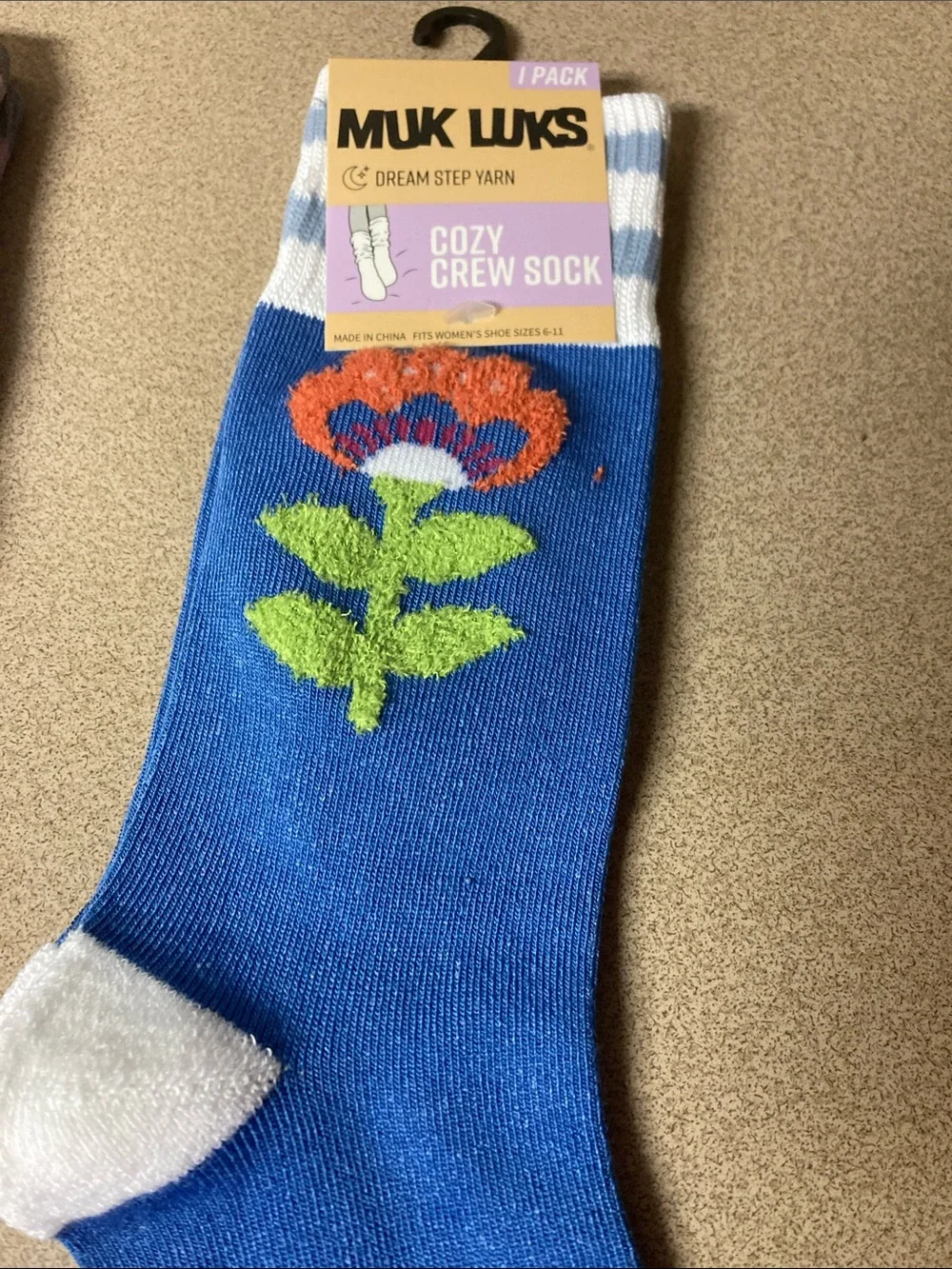Muk Luks ladies Gray Floral & Blue Floral Crew Socks